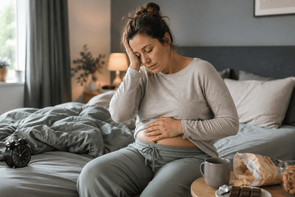 frau müdigkeit sitzend auf dem bett